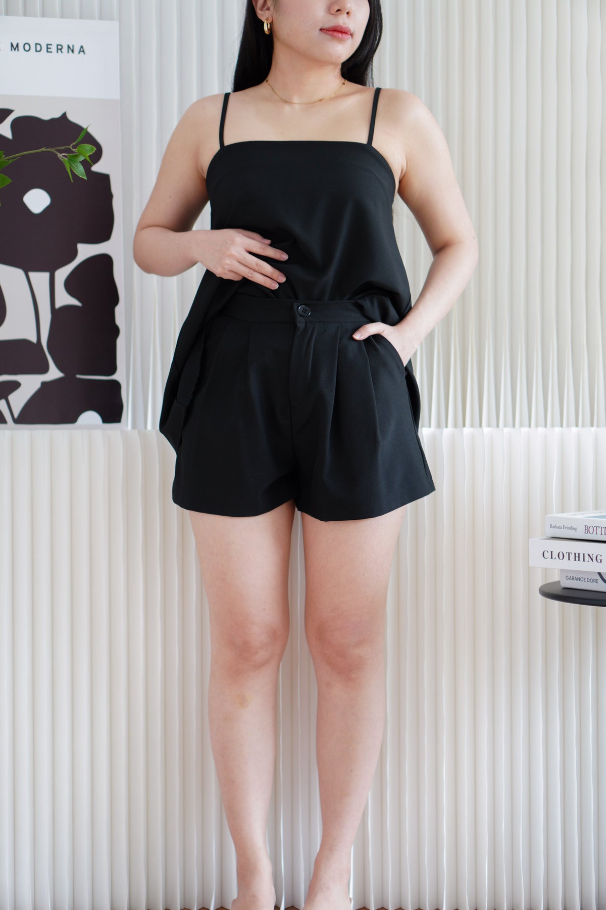 (BACKORDER) Nelisa Flowy Top with Shorts 2 Piece Set in Black