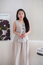 Zanya Button Down Vest 2 Piece Skirt Set in Light Khaki