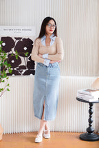 Miss Sully Faux Collar Knit Top in Nude and Blue