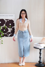 Miss Sully Faux Collar Knit Top in Nude and Blue