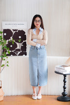 Miss Sully Faux Collar Knit Top in Nude and Blue