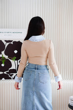 Miss Sully Faux Collar Knit Top in Nude and Blue