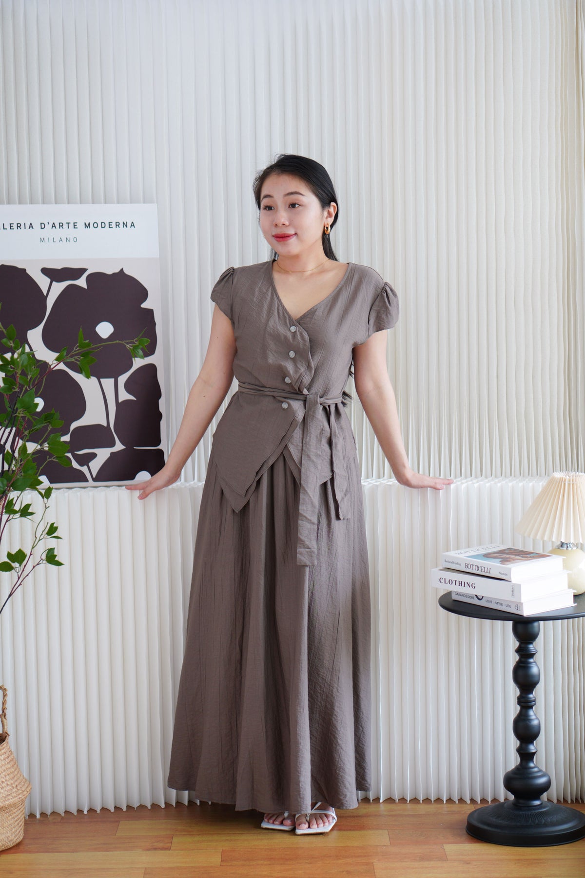 Noria Ruffles 2 Piece Skirt Set in Khaki