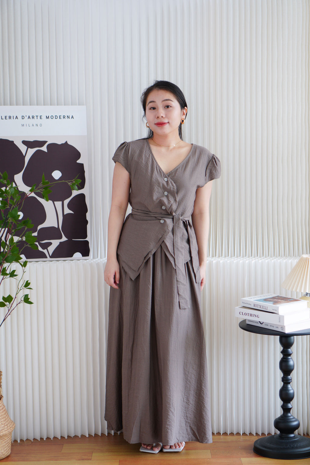 Noria Ruffles 2 Piece Skirt Set in Khaki