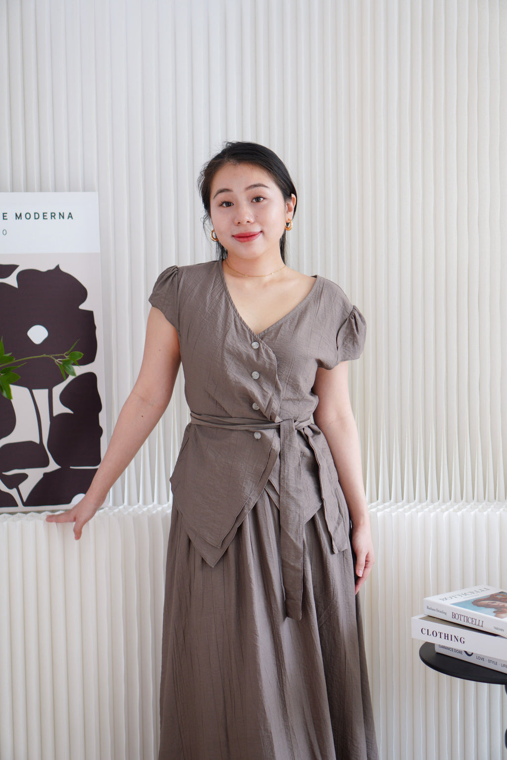 Noria Ruffles 2 Piece Skirt Set in Khaki