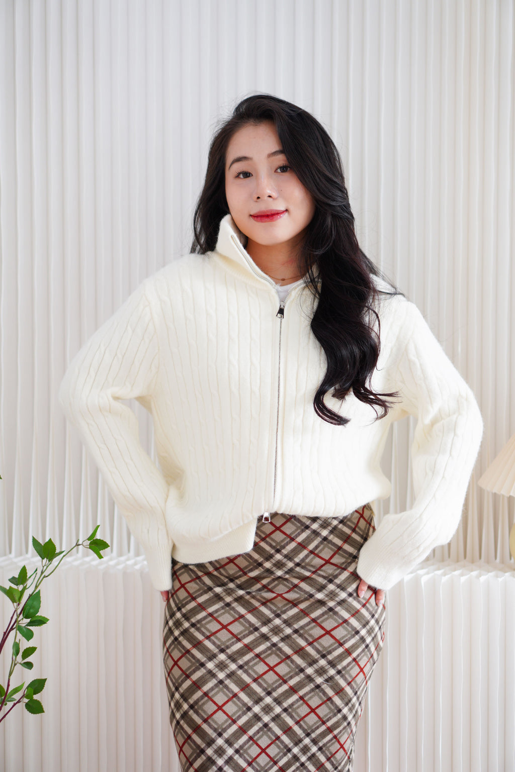 Quincy Knit Zipper Sweater in Cream