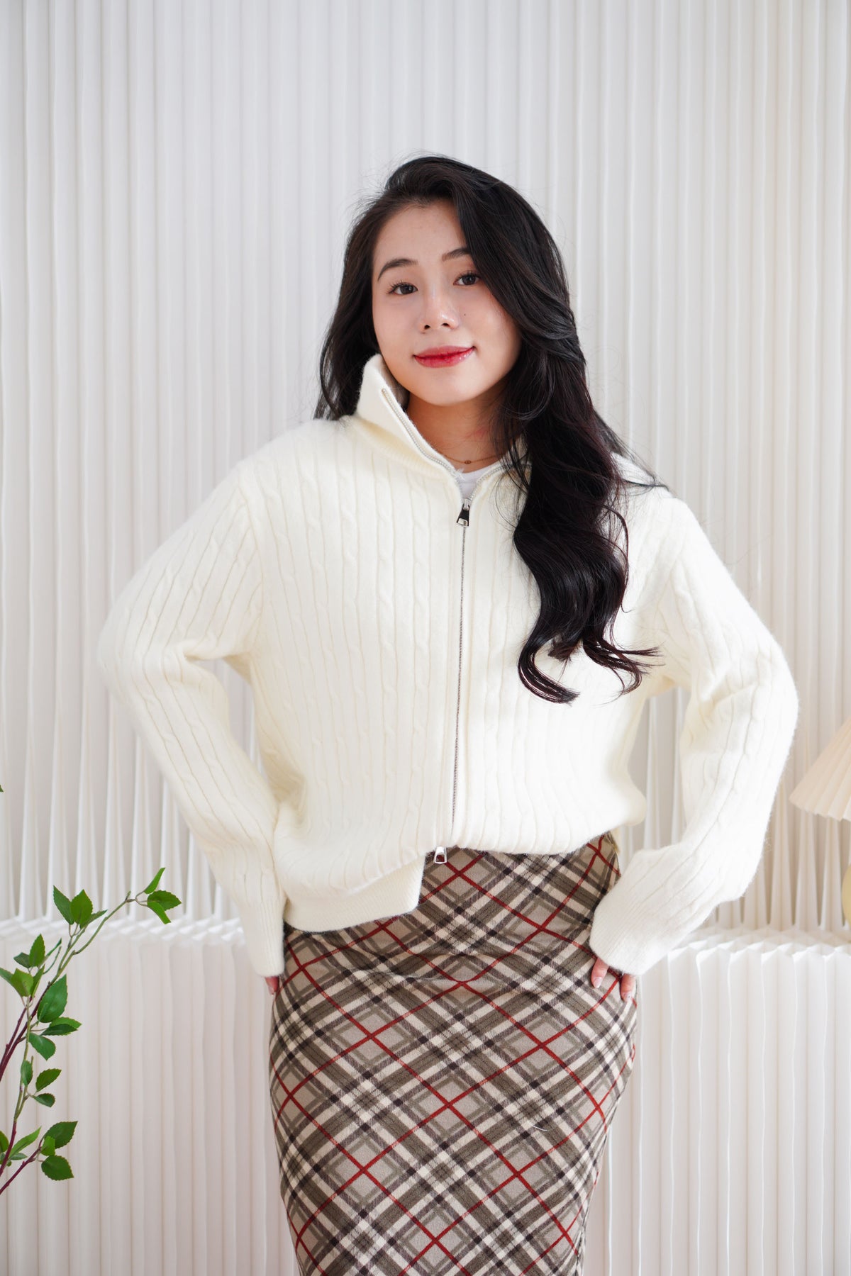 Quincy Knit Zipper Sweater in Cream