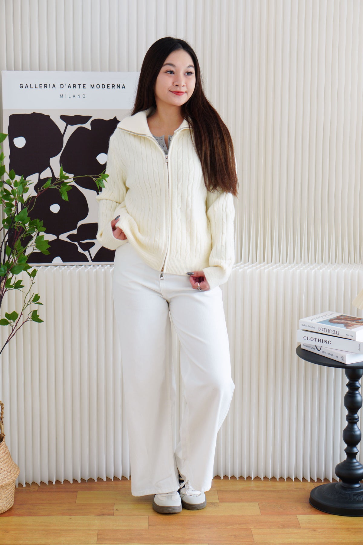 Quincy Knit Zipper Sweater in Cream