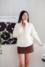 Quincy Knit Zipper Sweater in Cream