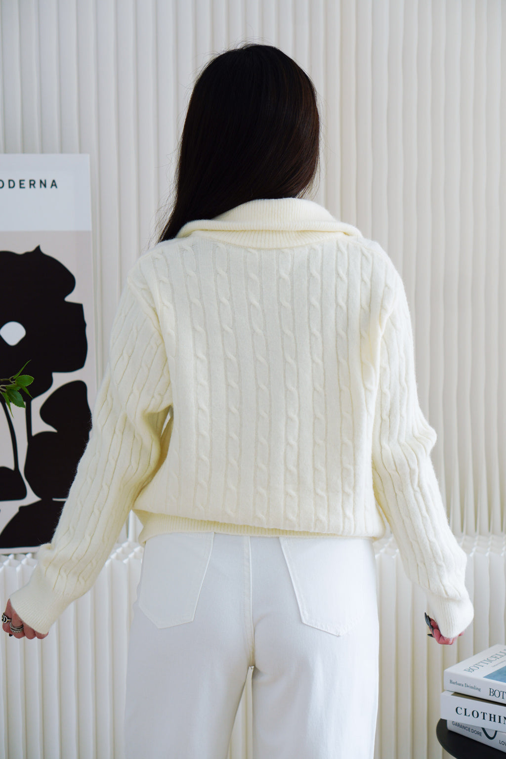 Quincy Knit Zipper Sweater in Cream
