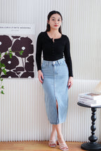 Ellis Button Down Long Sleeve Top in Black