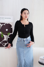 Ellis Button Down Long Sleeve Top in Black