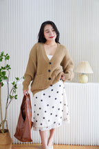 Lane Oversized Knit Cardigan in Brown with Black Buttons