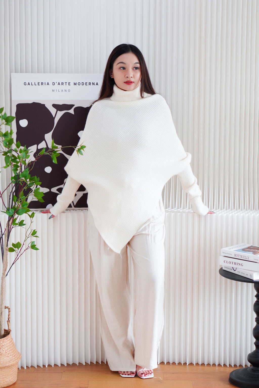 Monroe Oversized Knit Asymmetrical Sweater in Cream
