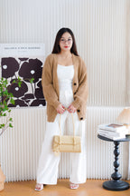 Lane Oversized Knit Cardigan in Brown with Black Buttons