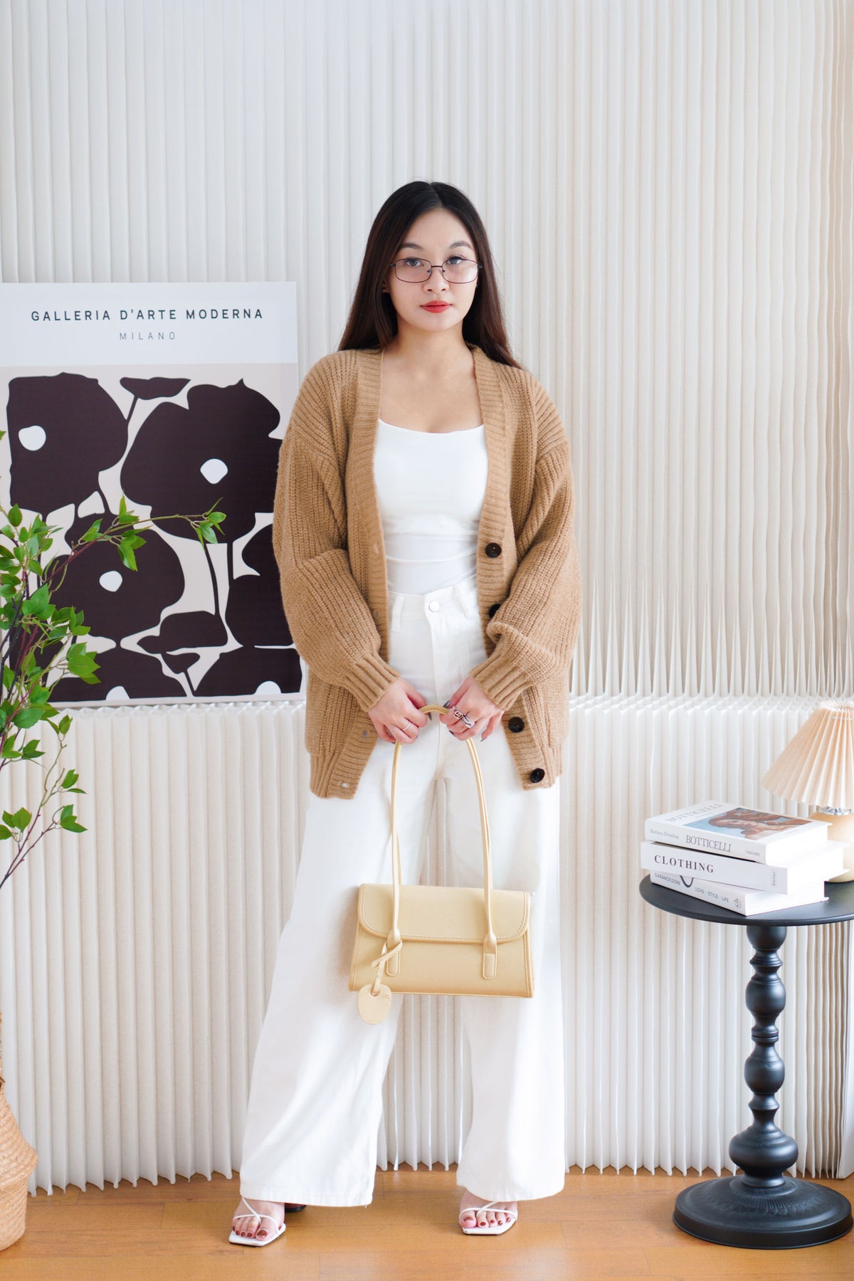 Lane Oversized Knit Cardigan in Brown with Black Buttons