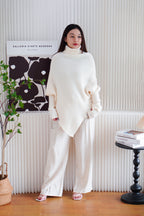 Monroe Oversized Knit Asymmetrical Sweater in Cream