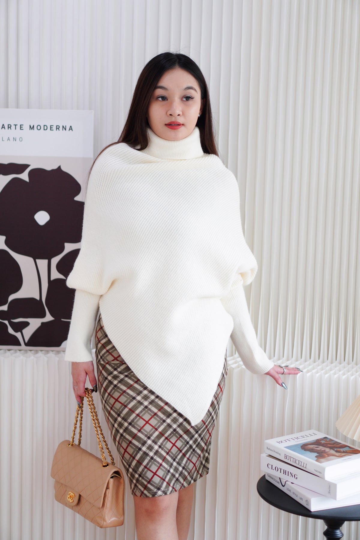 Monroe Oversized Knit Asymmetrical Sweater in Cream