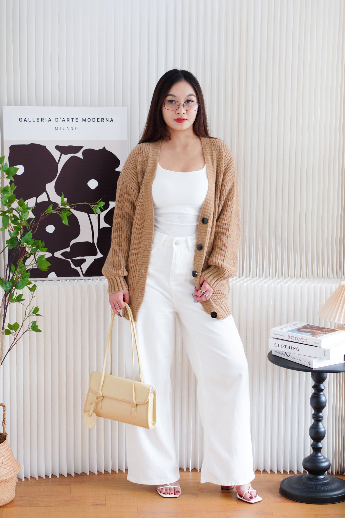 Lane Oversized Knit Cardigan in Brown with Black Buttons