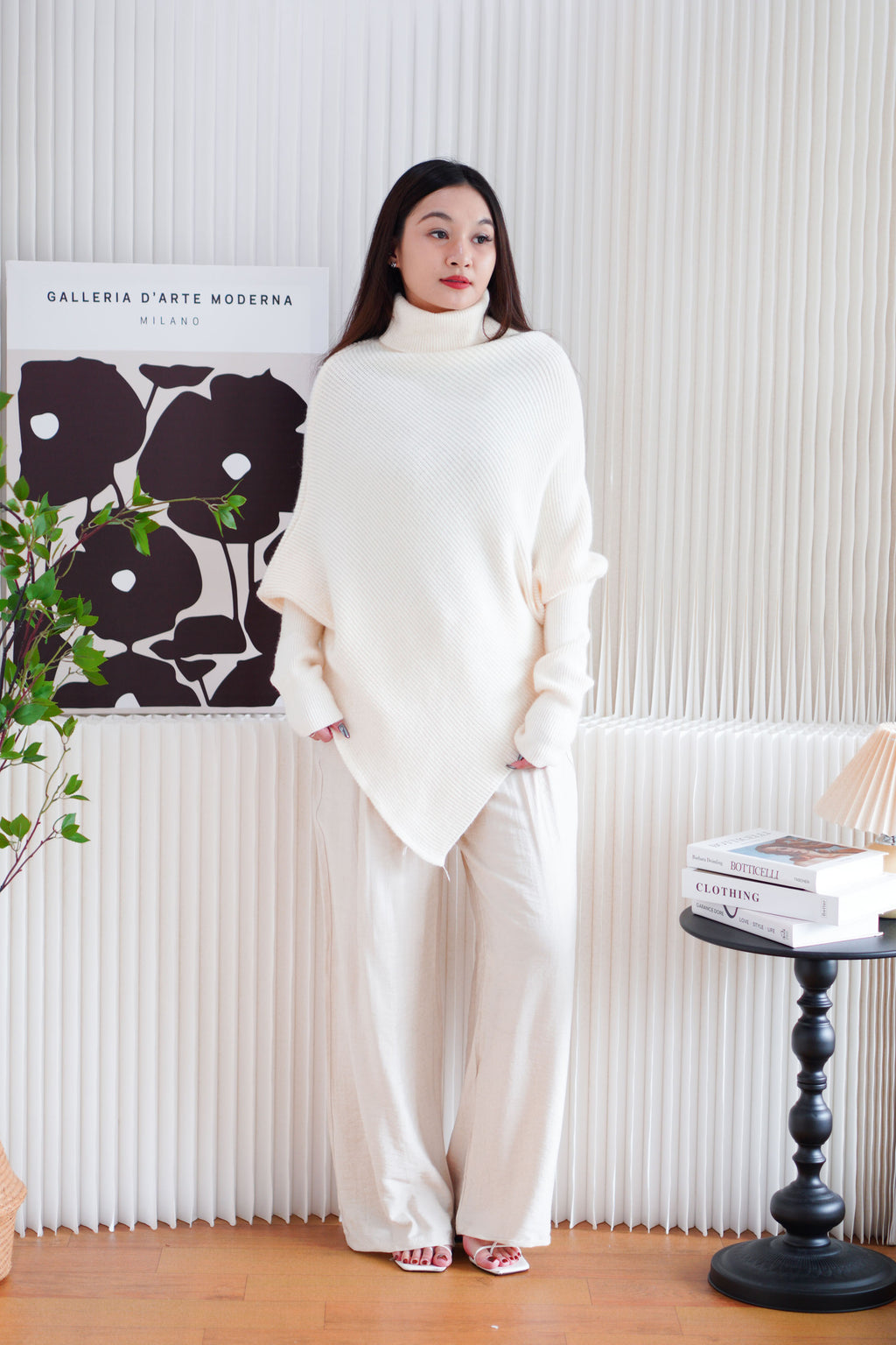Monroe Oversized Knit Asymmetrical Sweater in Cream