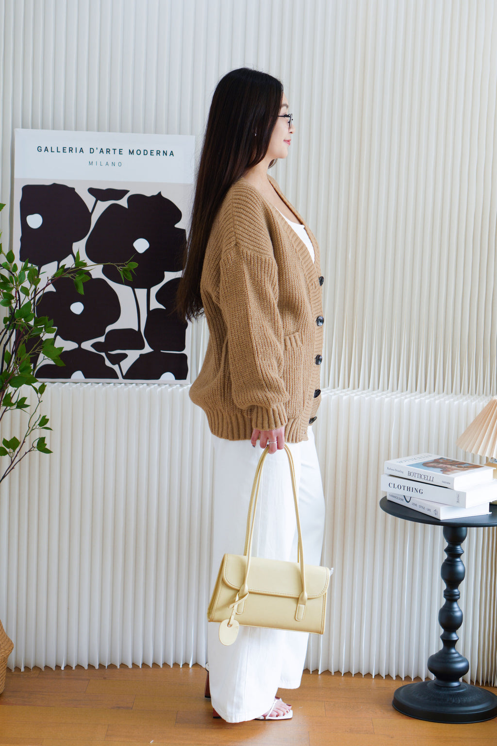 Lane Oversized Knit Cardigan in Brown with Black Buttons