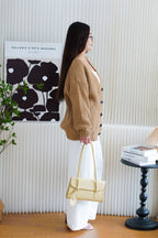 Lane Oversized Knit Cardigan in Brown with Black Buttons