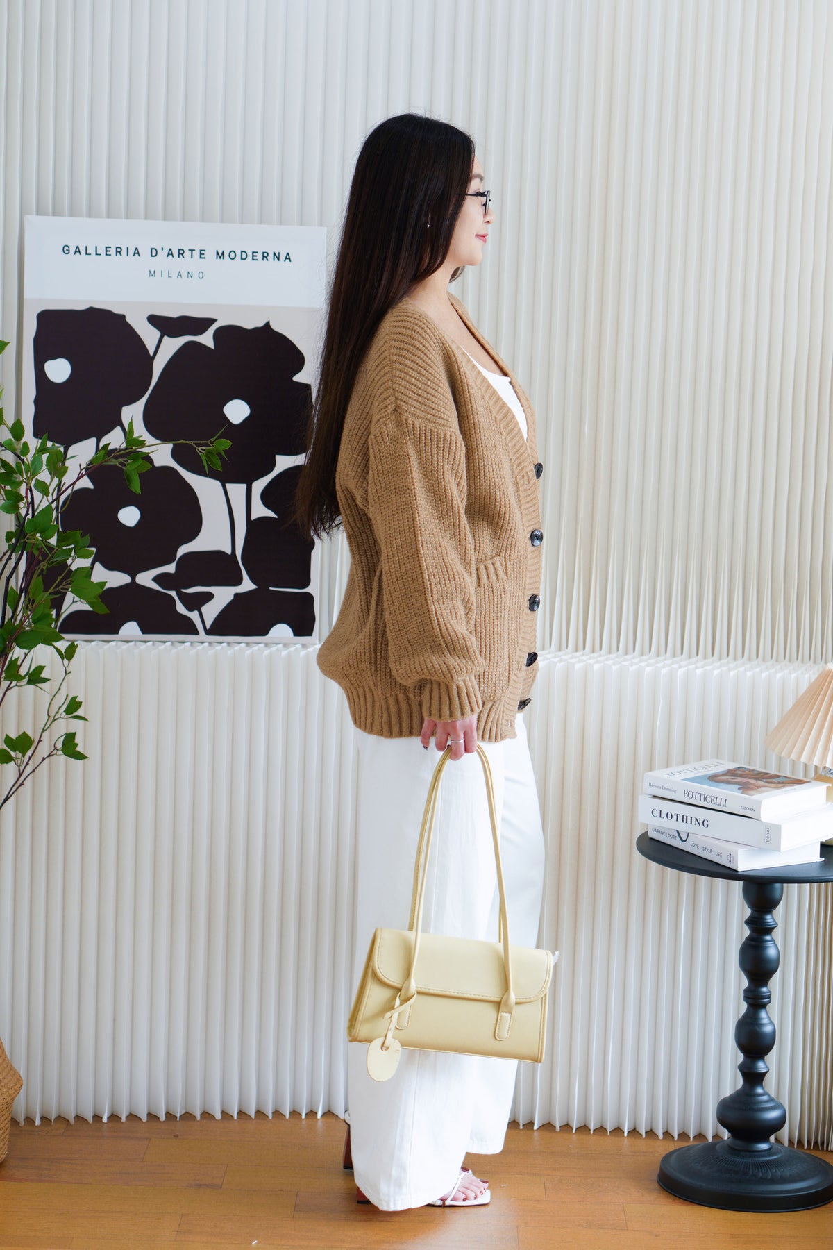 Lane Oversized Knit Cardigan in Brown with Black Buttons