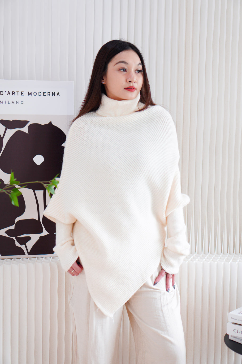 Monroe Oversized Knit Asymmetrical Sweater in Cream