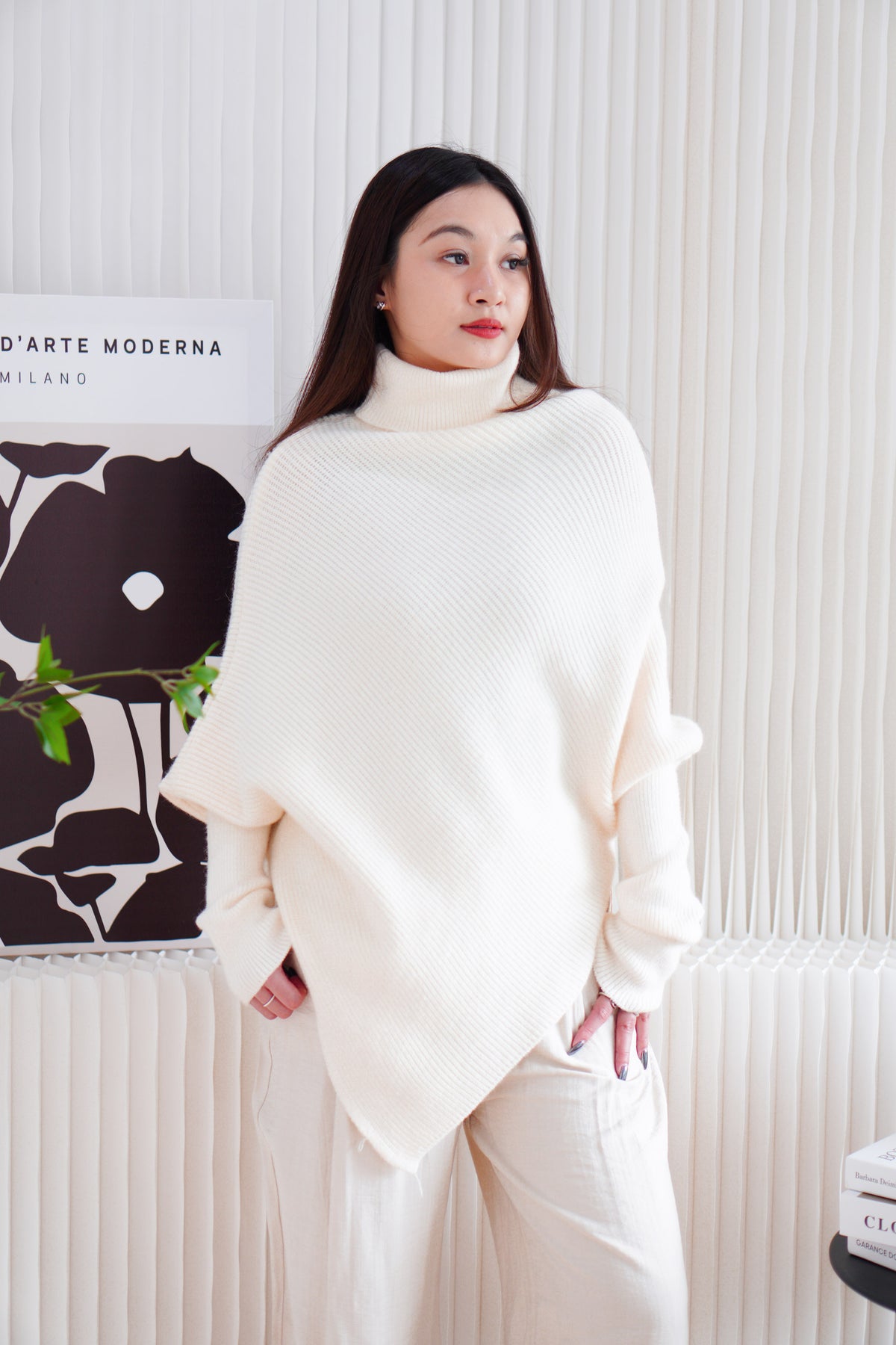 Monroe Oversized Knit Asymmetrical Sweater in Cream