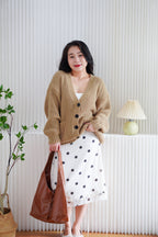 Lane Oversized Knit Cardigan in Brown with Black Buttons