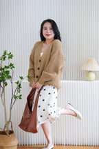 Lane Oversized Knit Cardigan in Brown with Black Buttons