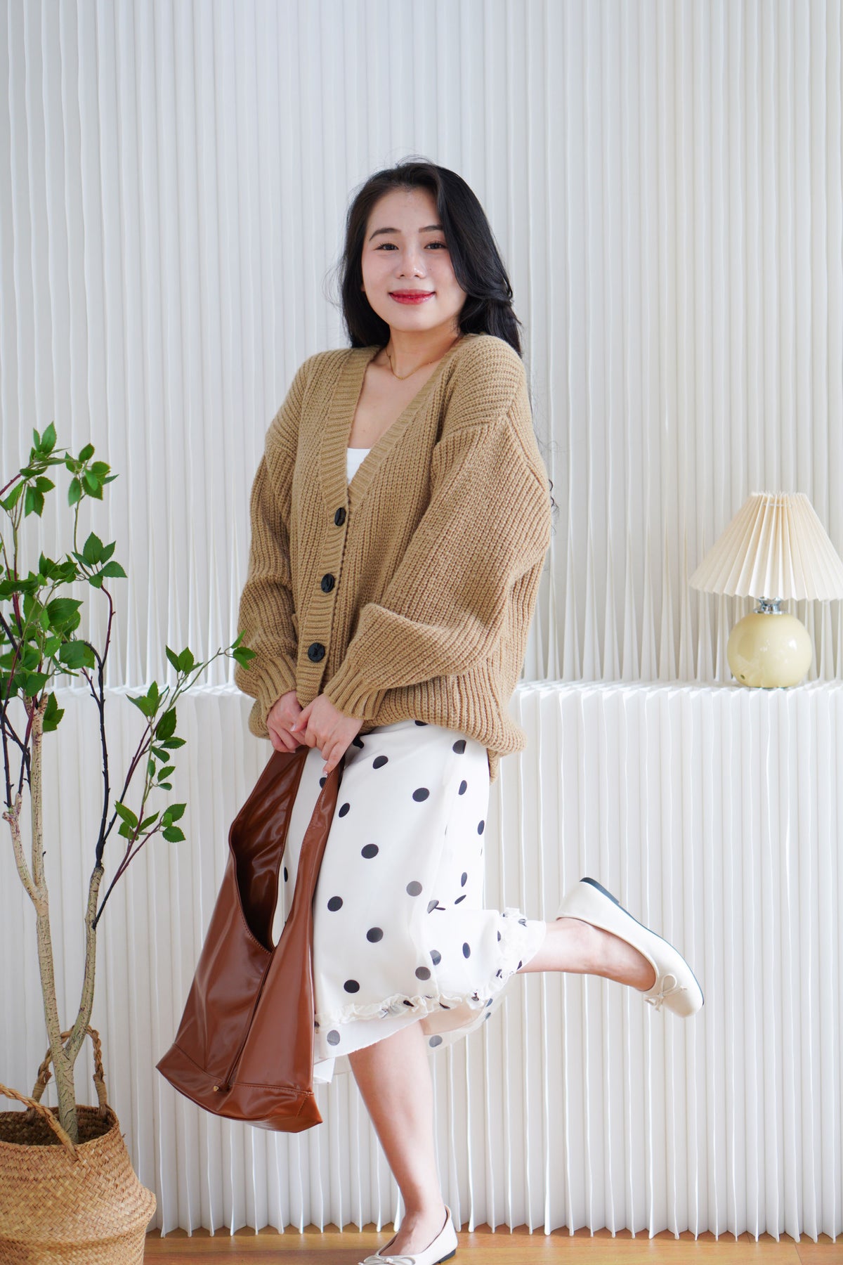 Lane Oversized Knit Cardigan in Brown with Black Buttons