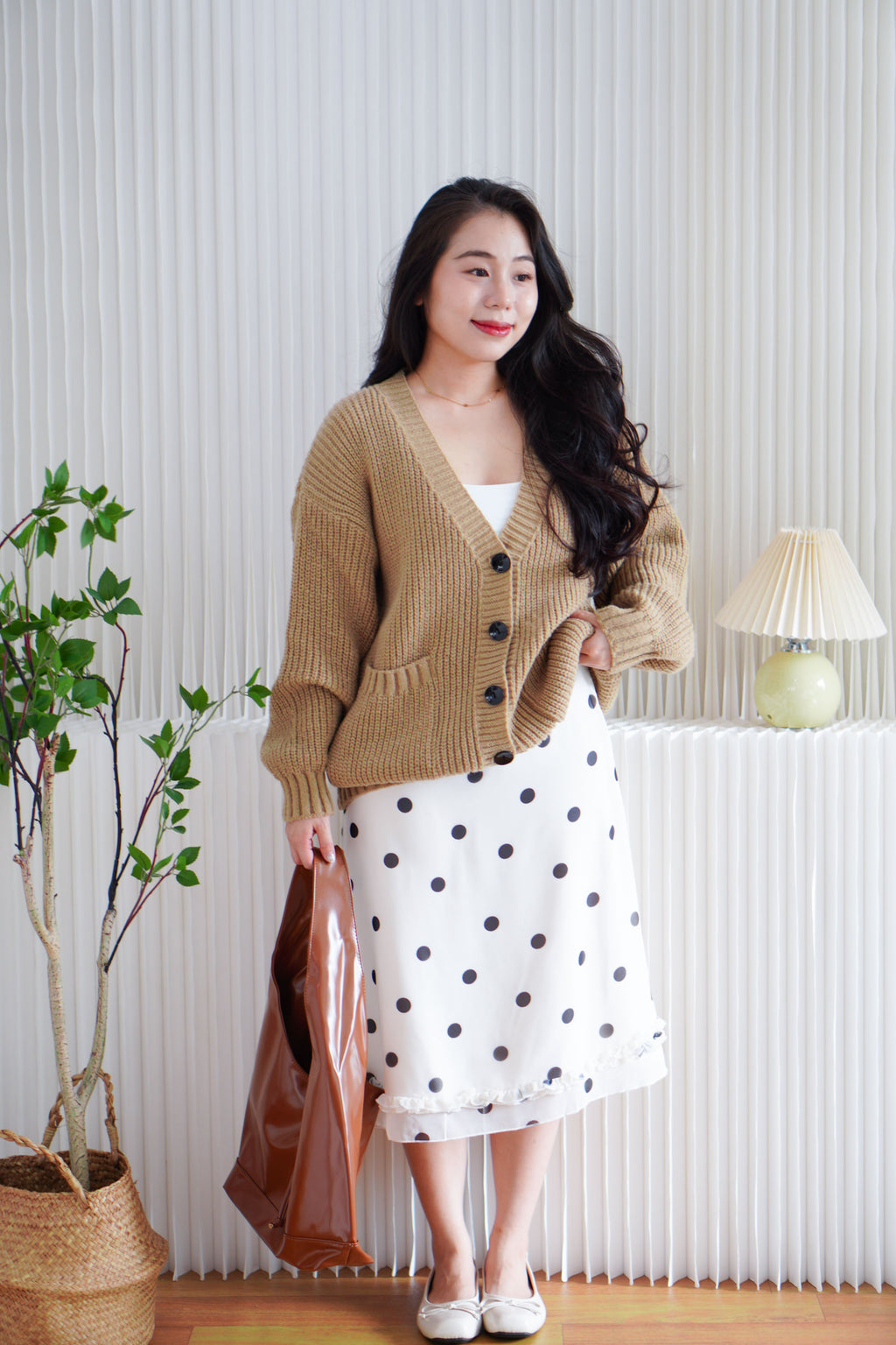 Lane Oversized Knit Cardigan in Brown with Black Buttons