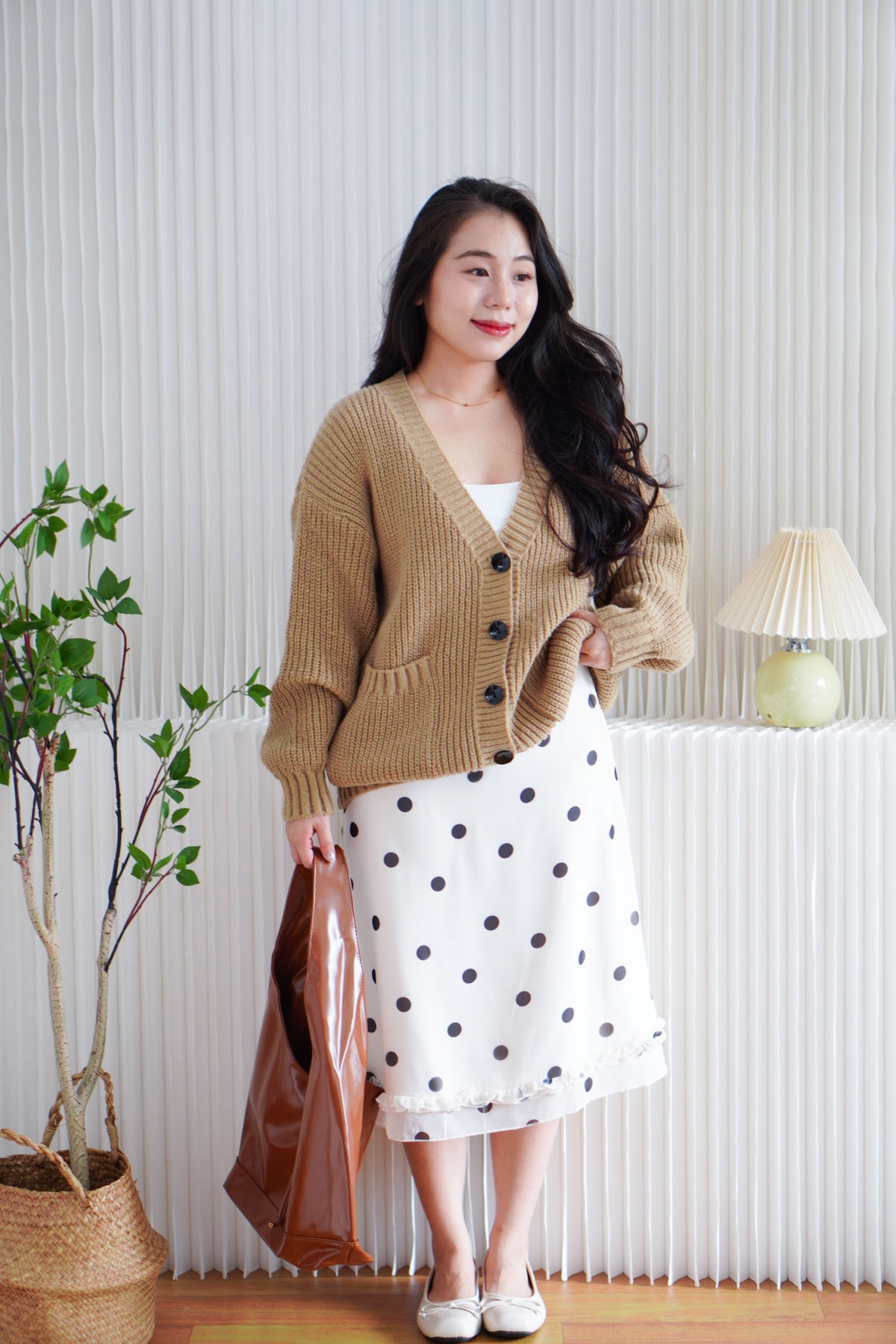 Lane Oversized Knit Cardigan in Brown with Black Buttons