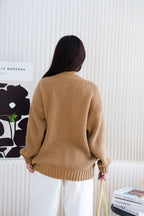 Lane Oversized Knit Cardigan in Brown with Black Buttons