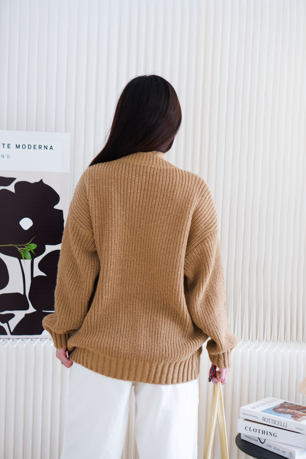 Lane Oversized Knit Cardigan in Brown with Black Buttons