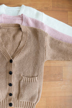 Lane Oversized Knit Cardigan in Brown with Black Buttons