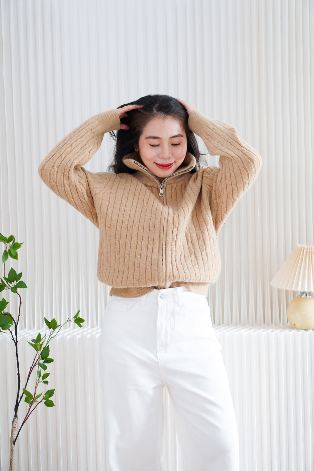 Quincy Knit Zipper Sweater in Khaki