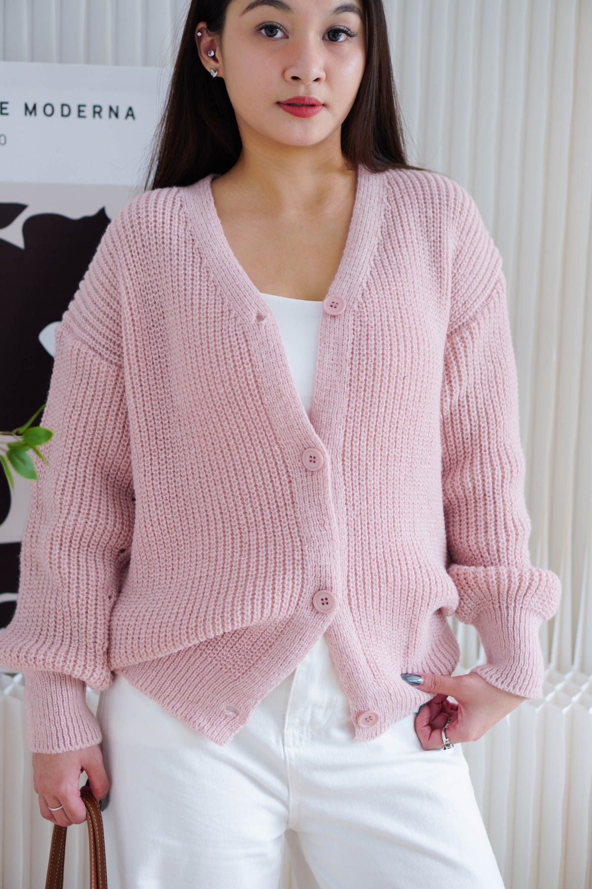 Ashby Oversized Knit Cardigan in Pink