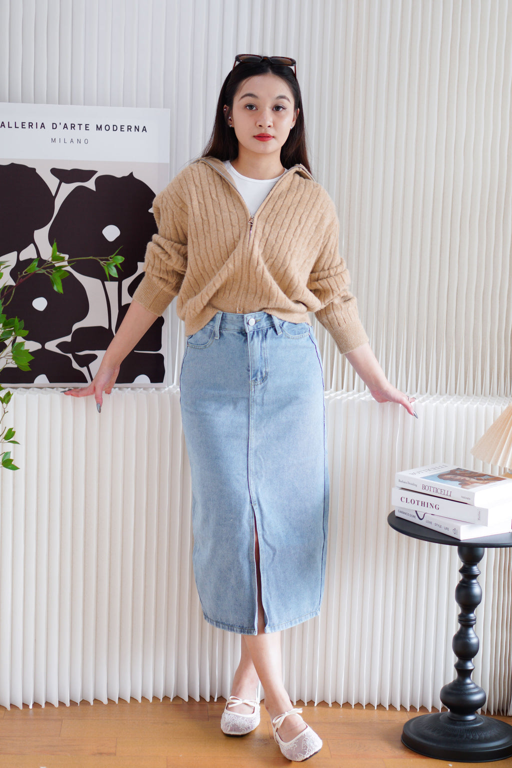 Quincy Knit Zipper Sweater in Khaki