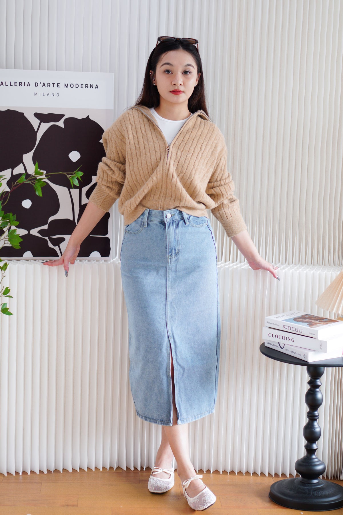 Quincy Knit Zipper Sweater in Khaki