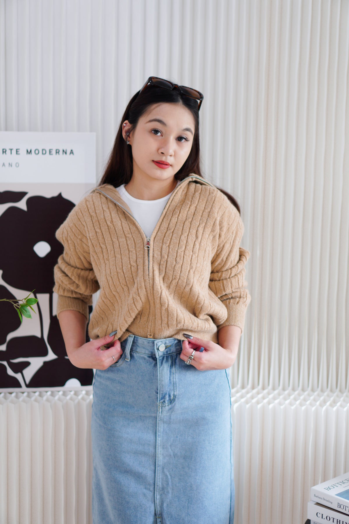 Quincy Knit Zipper Sweater in Khaki