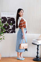 Embi Collar Stripes Short Sleeve Top in Brown