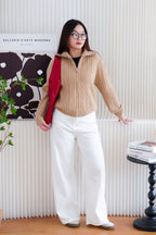 Quincy Knit Zipper Sweater in Khaki