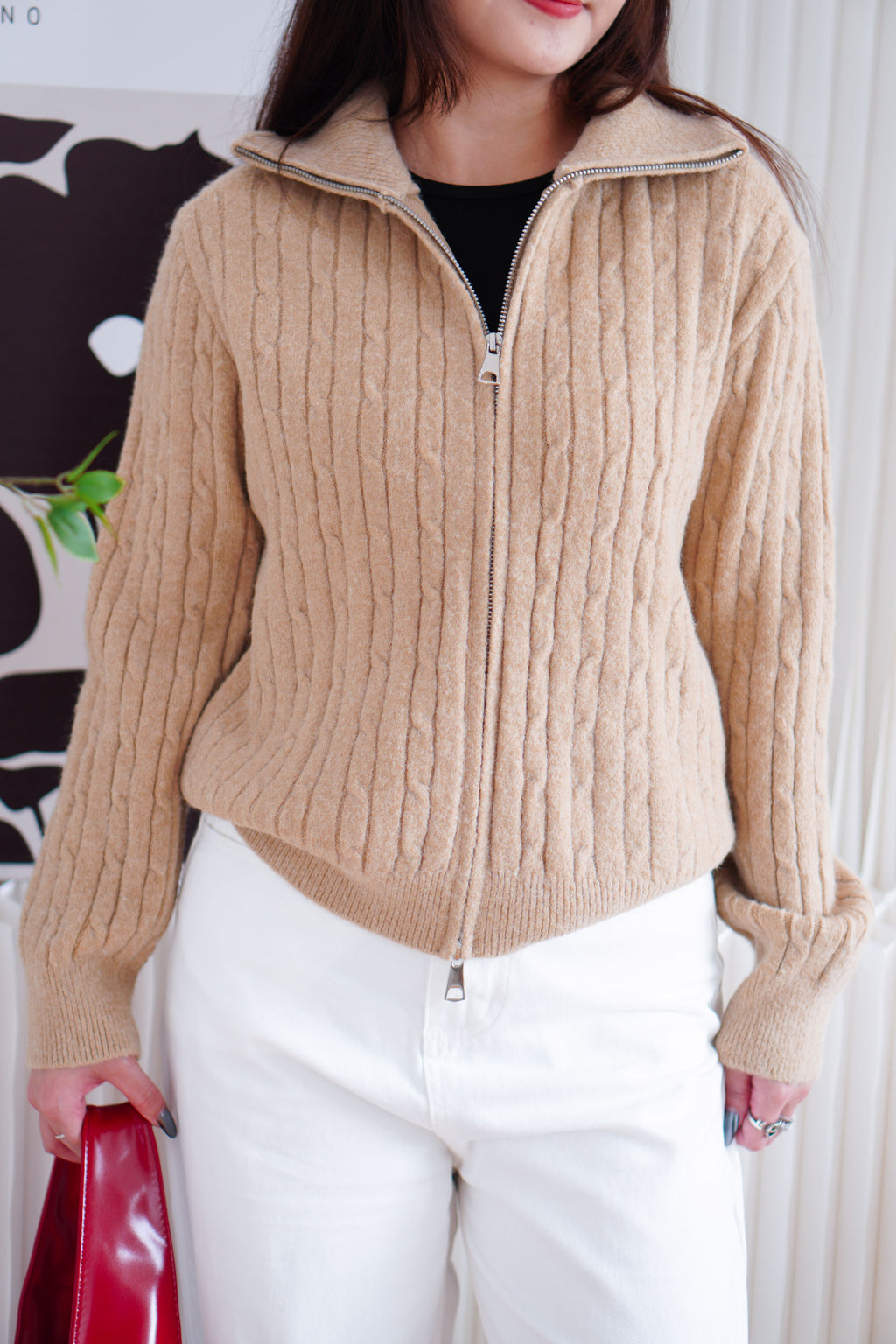 Quincy Knit Zipper Sweater in Khaki