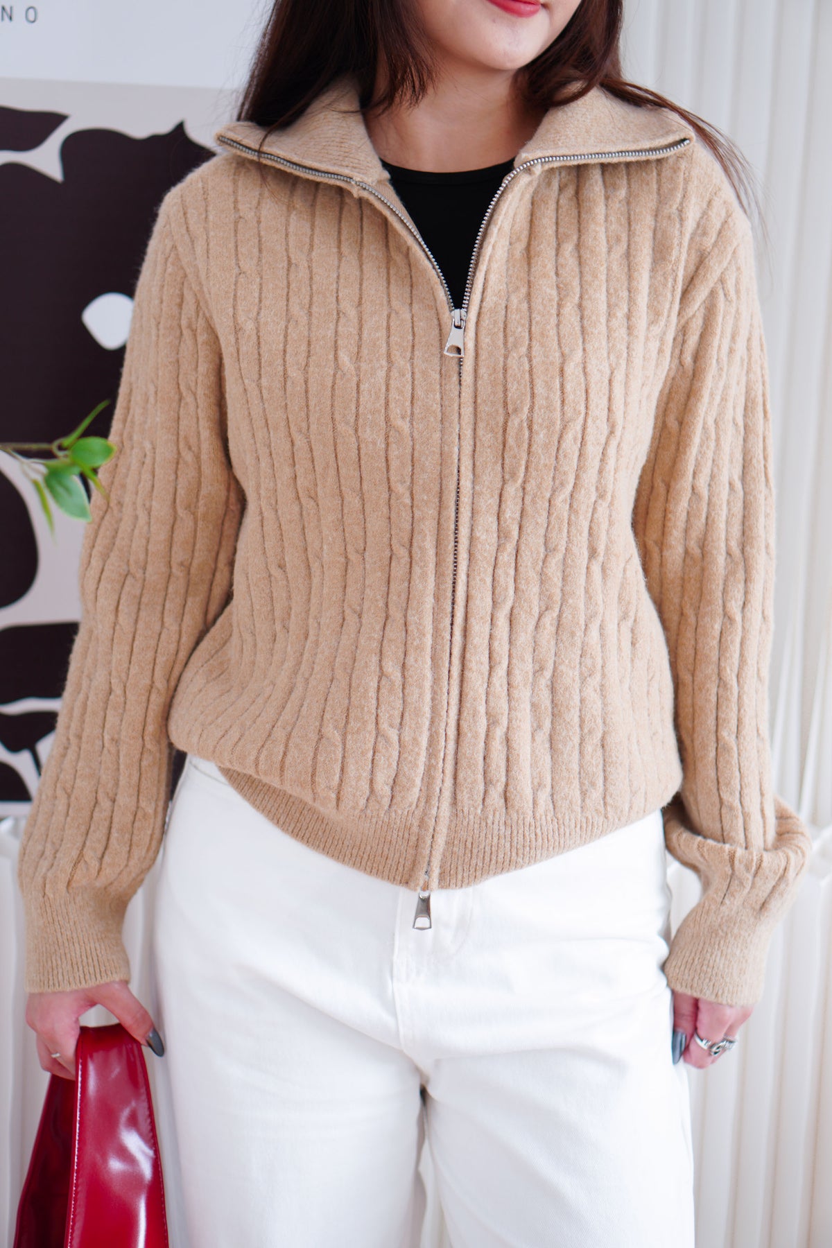 Quincy Knit Zipper Sweater in Khaki