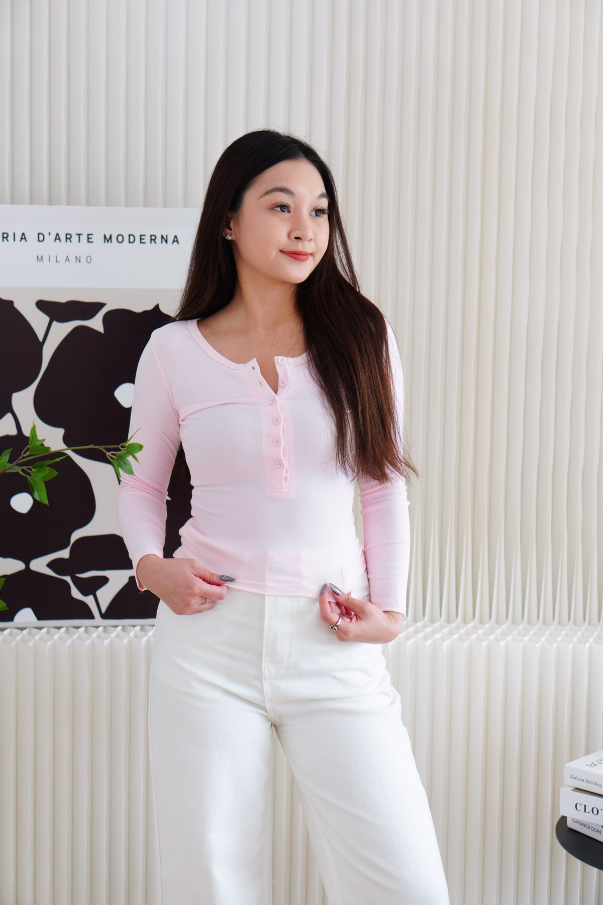 Ellis Button Down Long Sleeve Top in Light Pink