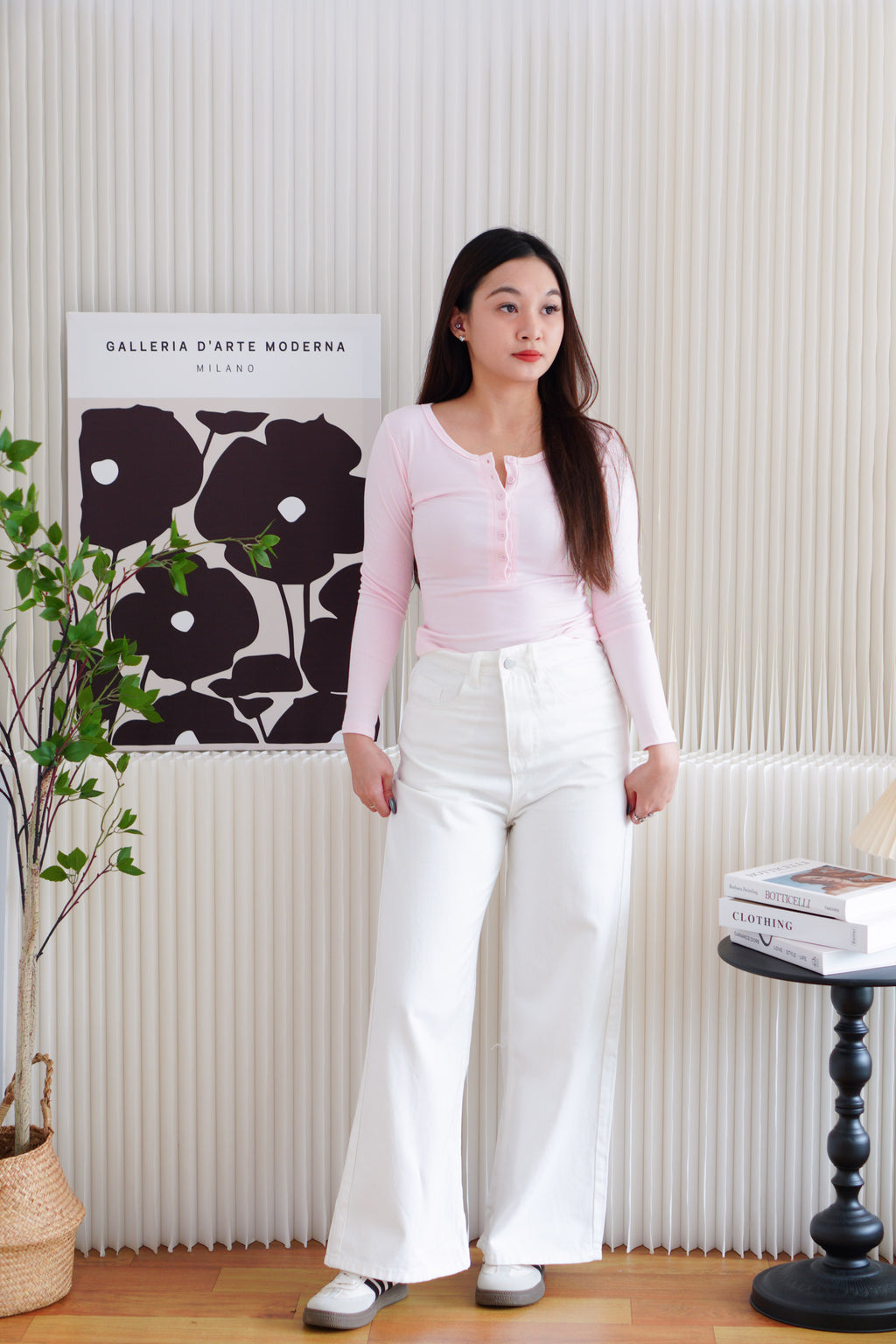 Ellis Button Down Long Sleeve Top in Light Pink