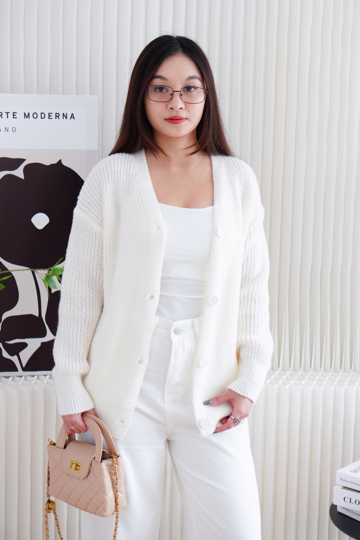 Ashby Oversized Knit Cardigan in White