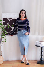 Naver Stripes Button Down Long Sleeve Top in Dark Blue